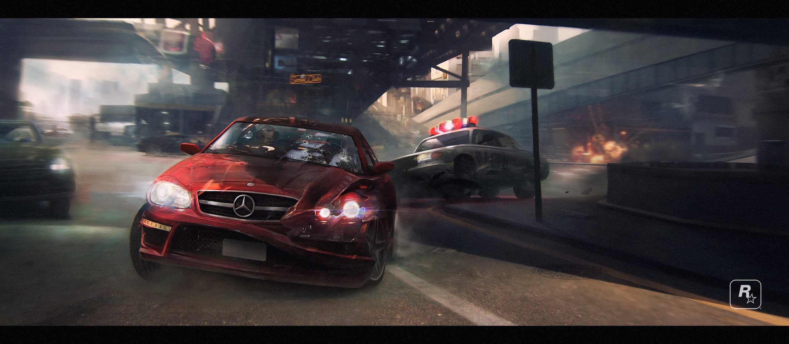 gta 4 fanart nico bellic città inseguimento polizia mercedes