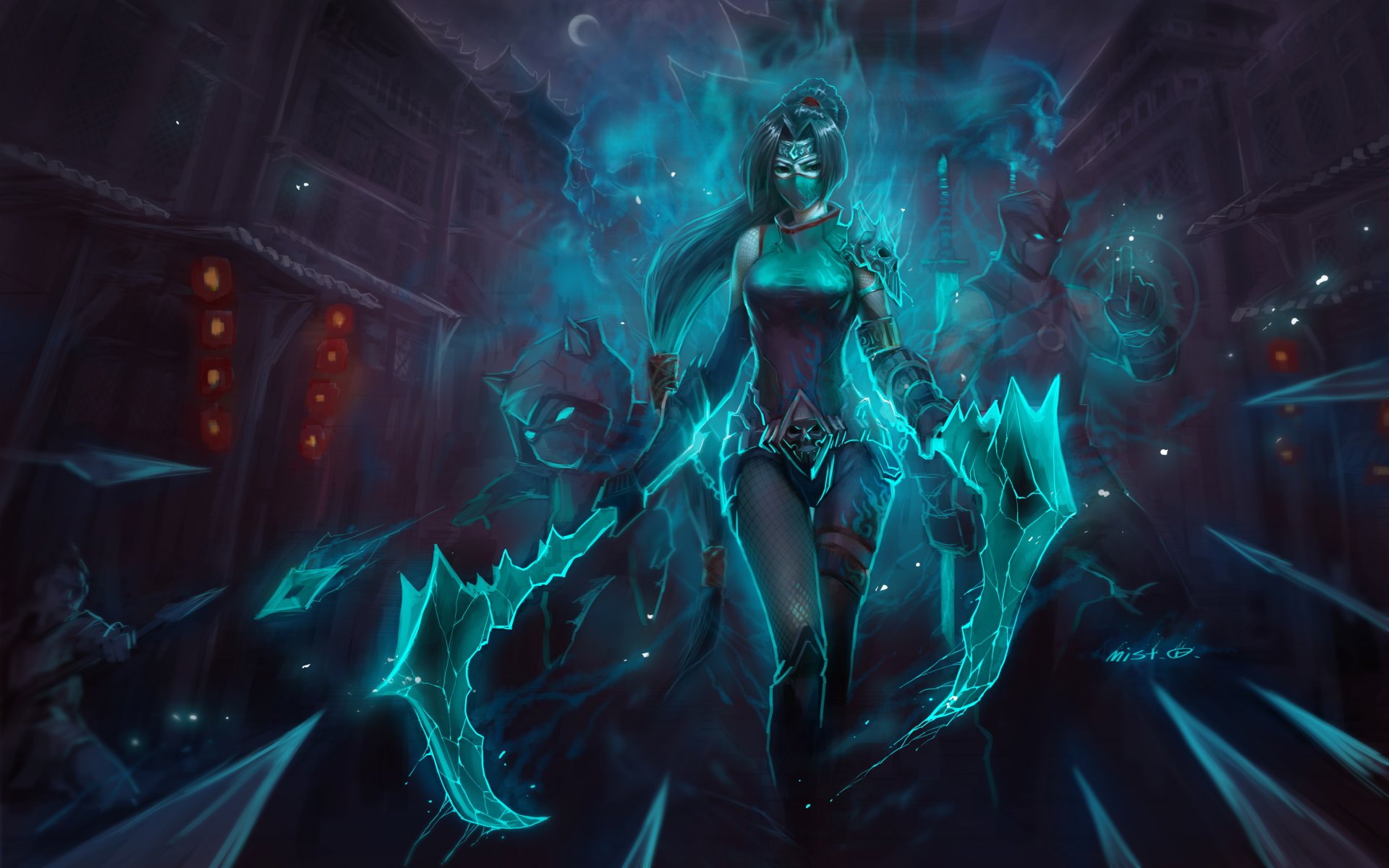 league of legends akali kennen shen ragazza maschera arma notte