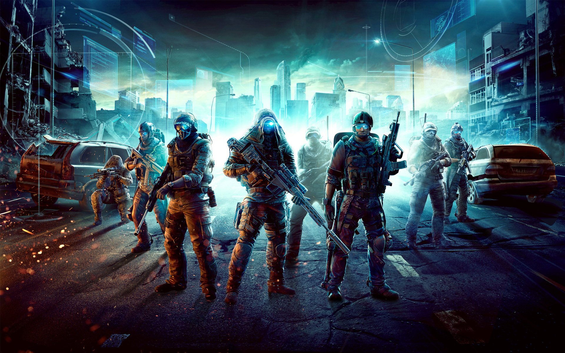 ghost recon future soldier soldati città armi macchine rovine cappuccio casco luci