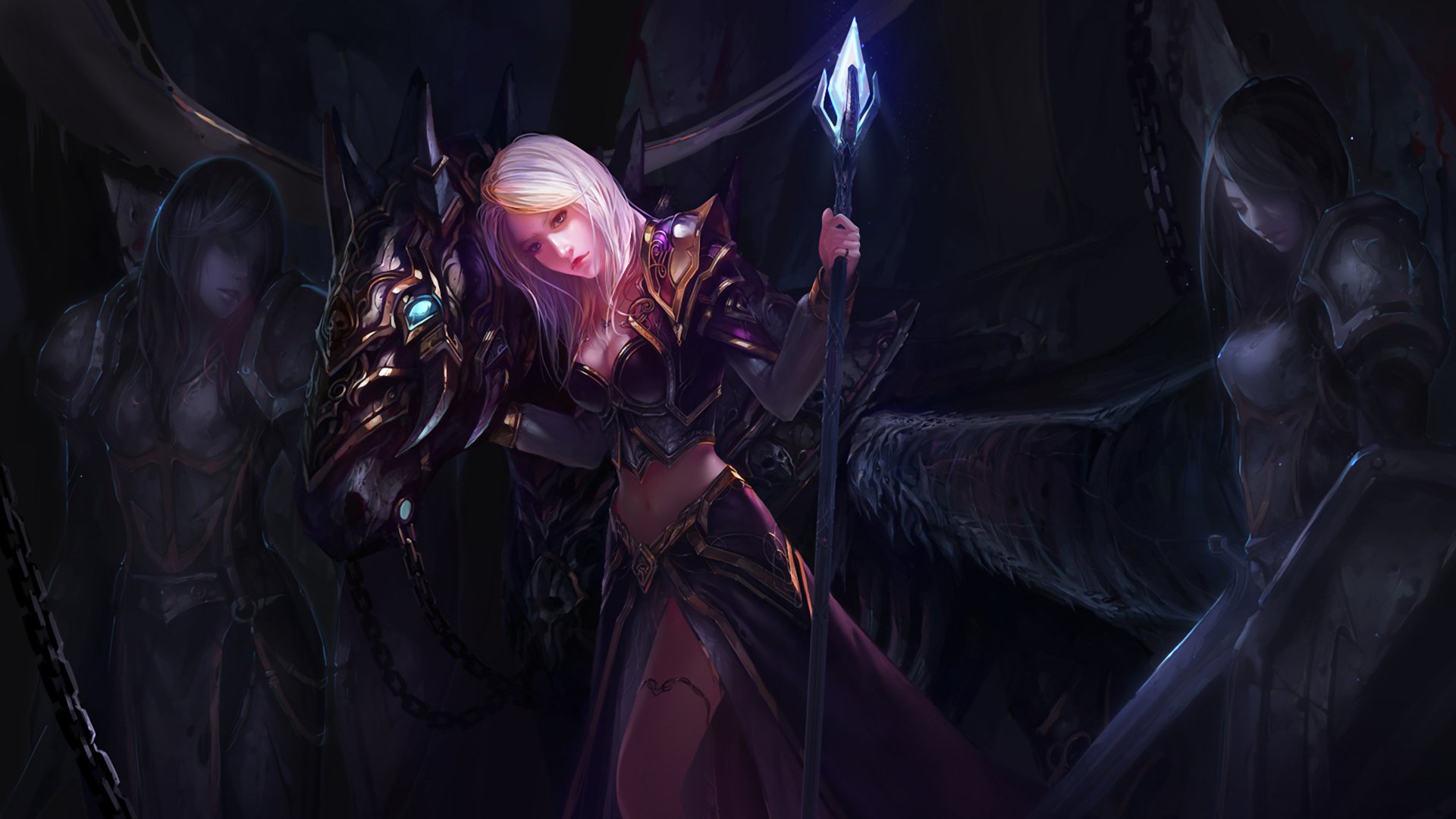 mondo di warcraft wow jaina proudmoor ragazza armatura bastone cristallo oscurità arte di chenbo
