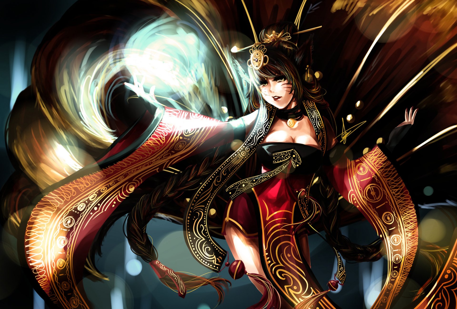 league of legends ahri dziewczyna magia ogony uszy biżuteria