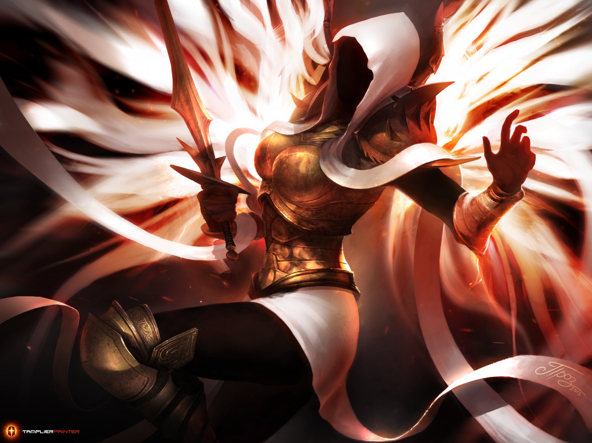 art tamplierpainter auriel diablo lll fan art fille épée ailes capot