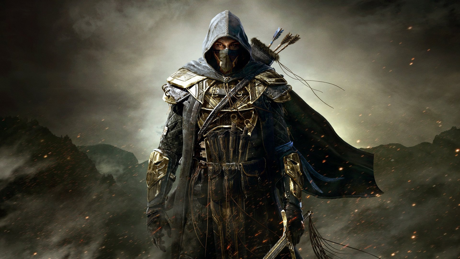 the elder scrolls online guerrier armure épée flèches capot montagnes assassin assassin assassins nuages zenimax online studios bethesda softwork