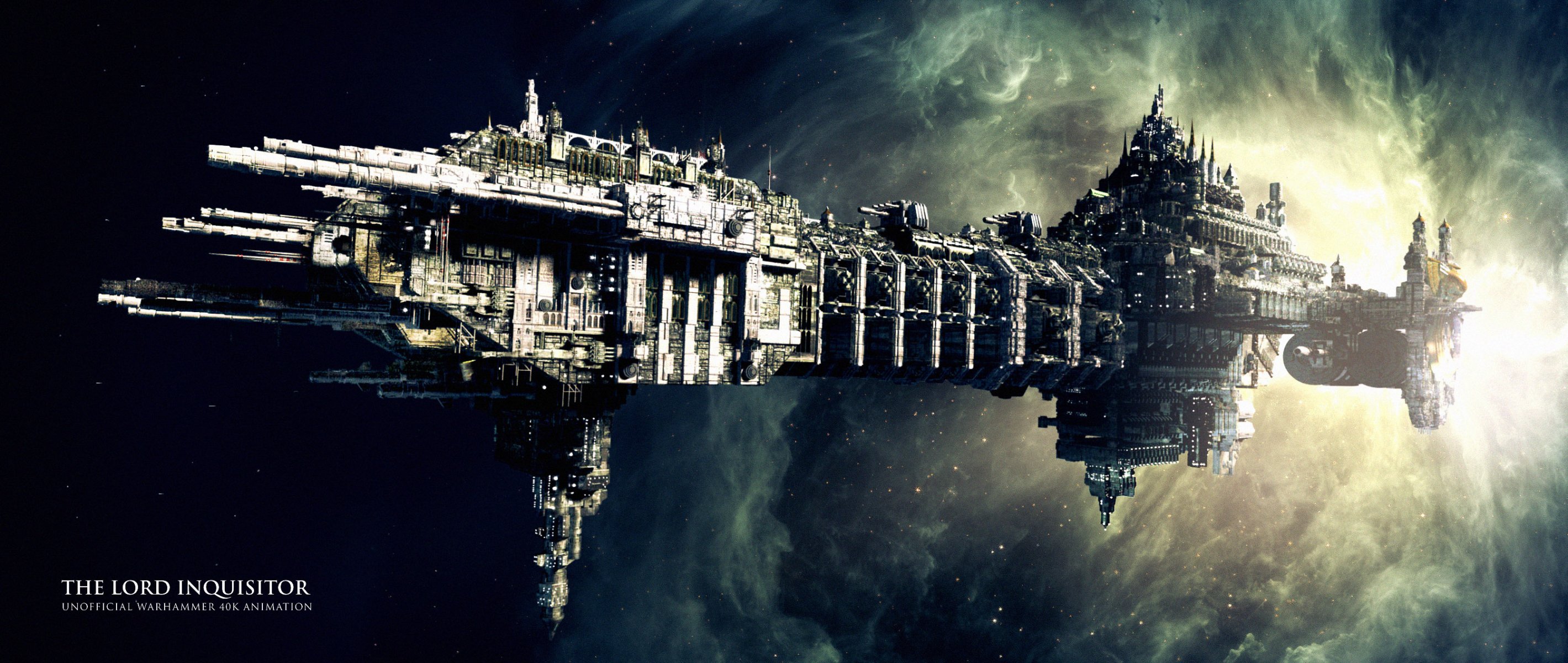warhammer 40k animation péniche de bataille coteaz seigneur inquisiteur espace navire nébuleuse espace navire de guerre science-fiction