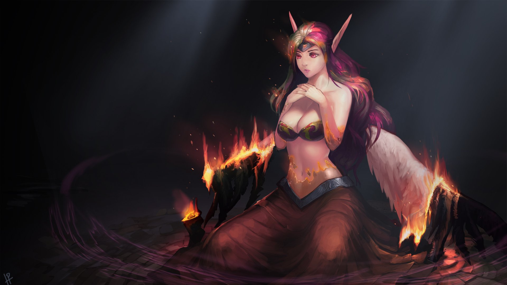 arte morgana league of legends ragazza ali demone fuoco