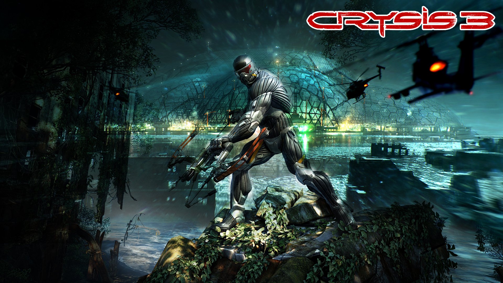 crysis 3 bogen nanoanzug prophet kuppel hubschrauber crytek new york city stadt dschungel