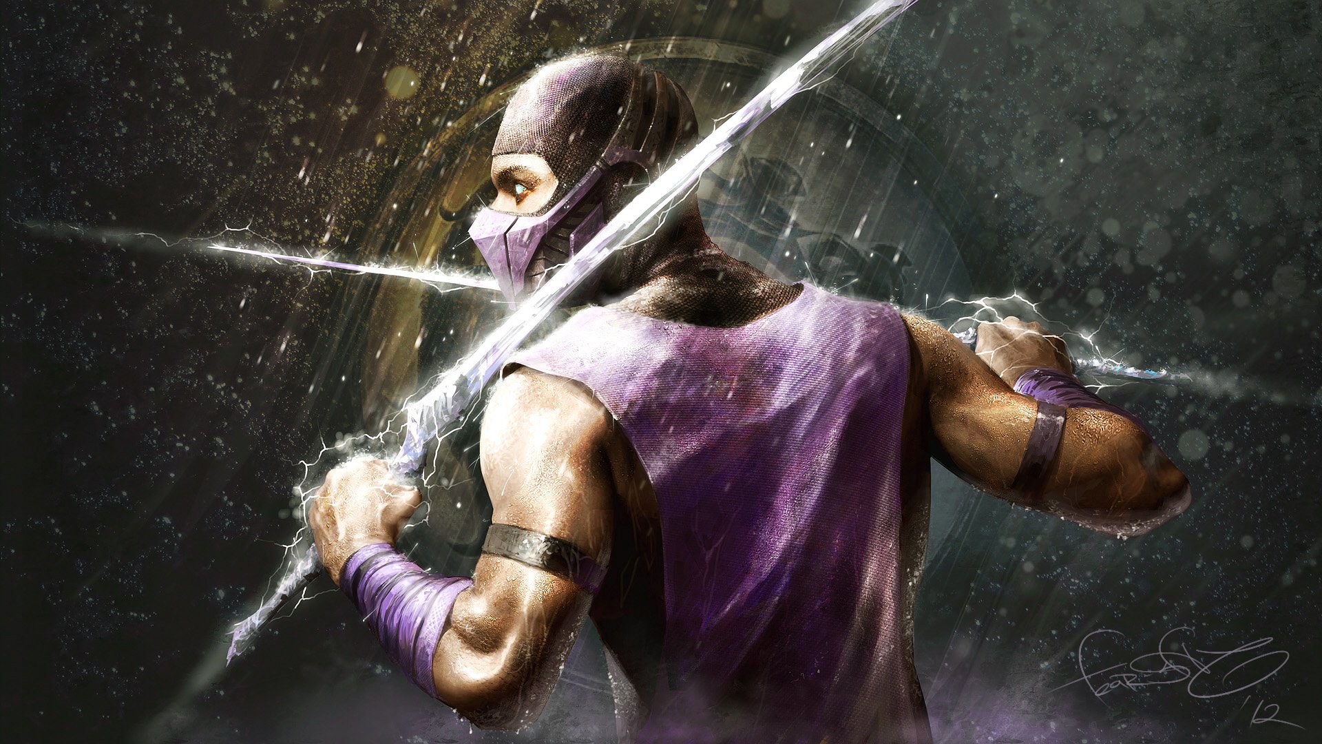 mortal kombat fan art pioggia guerriero arma spada fulmini