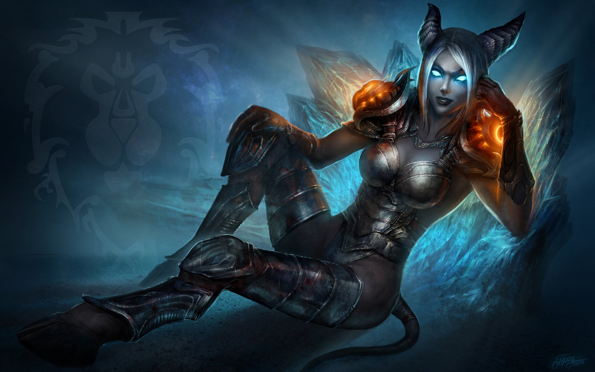 mondo di warcraft wow cavaliere della morte draenei ragazza corna zoccoli coda armatura sangue magia