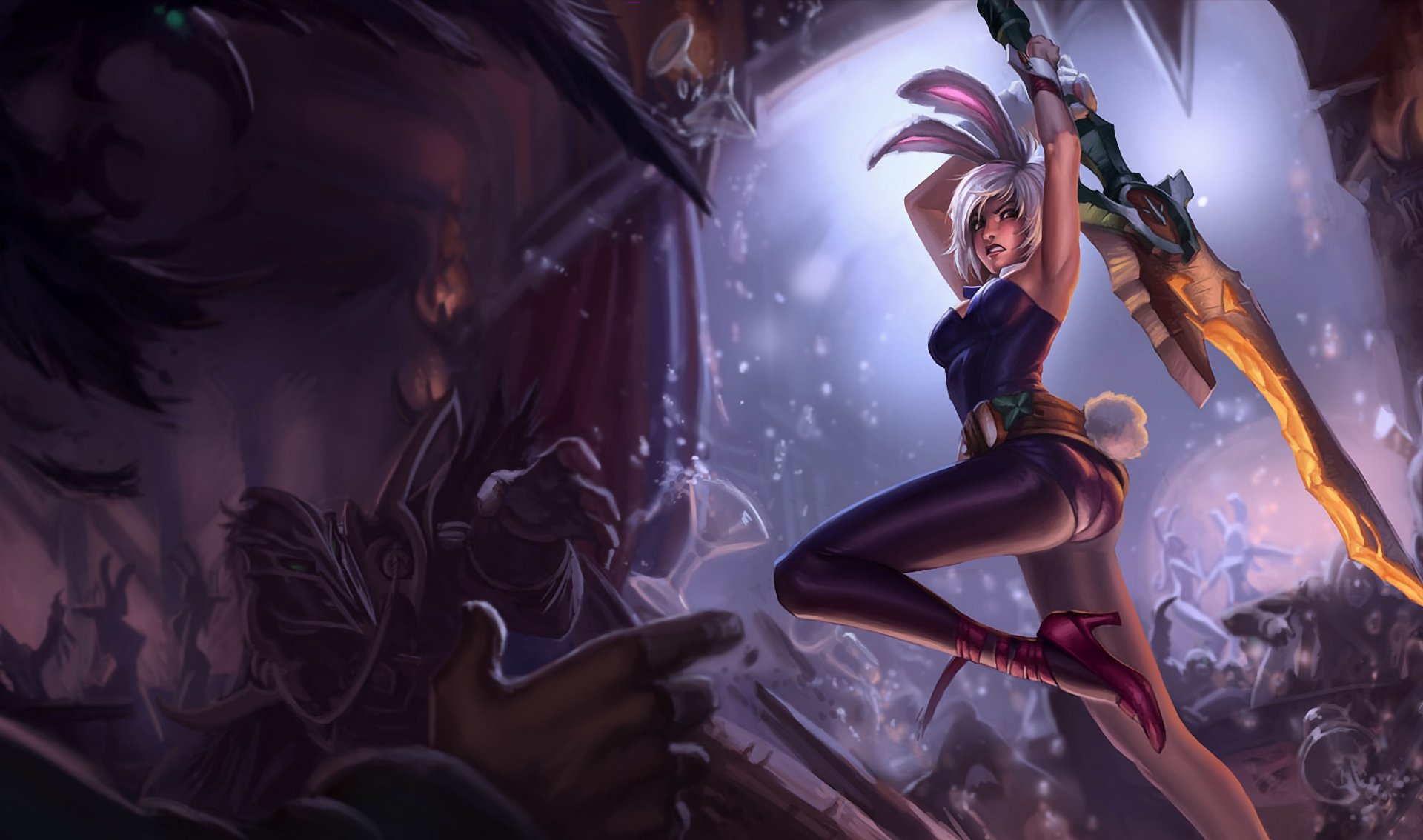 league of legends lol lacerato ragazza orecchie coda spada swing partito scena