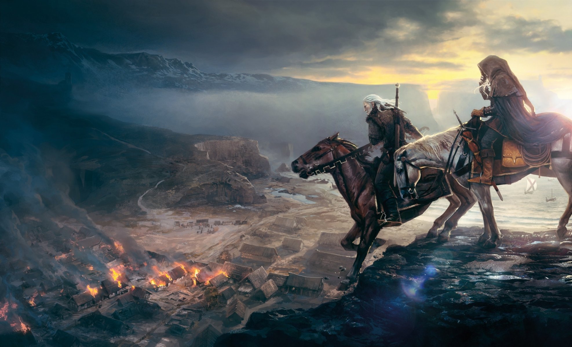 the witcher 3: chasse sauvage the witcher chevaux cavalier ville