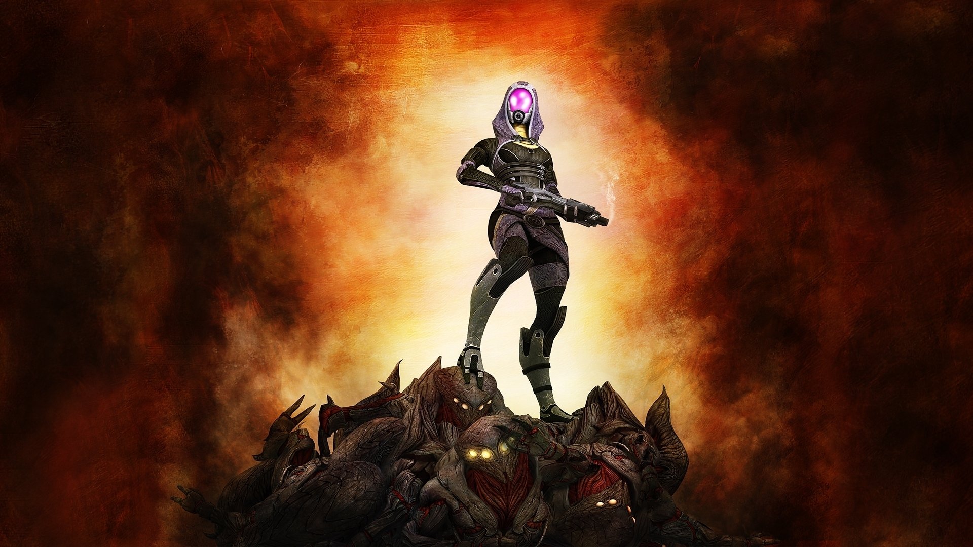 mass effect 3 fan art hoists reapers weapons background