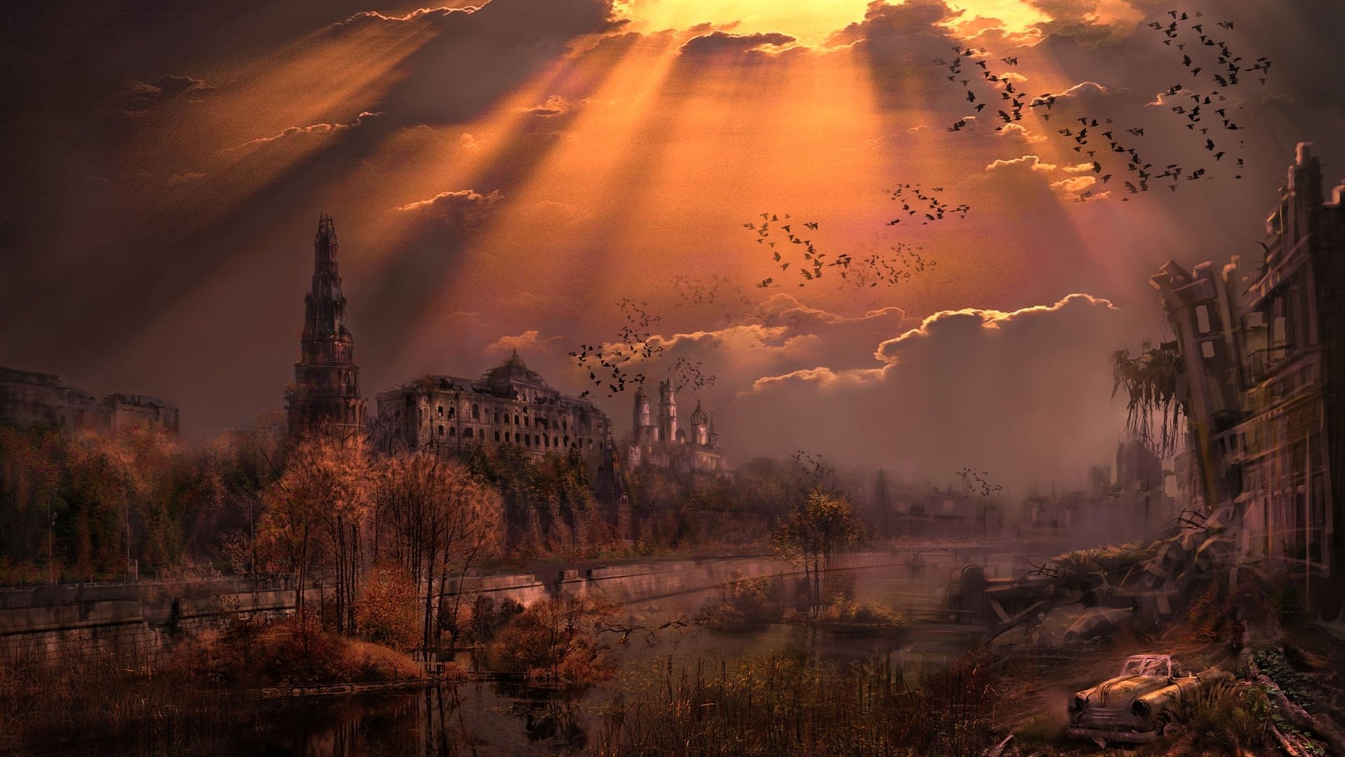 nuova unione mosca russia fiume cremlino sera tramonto