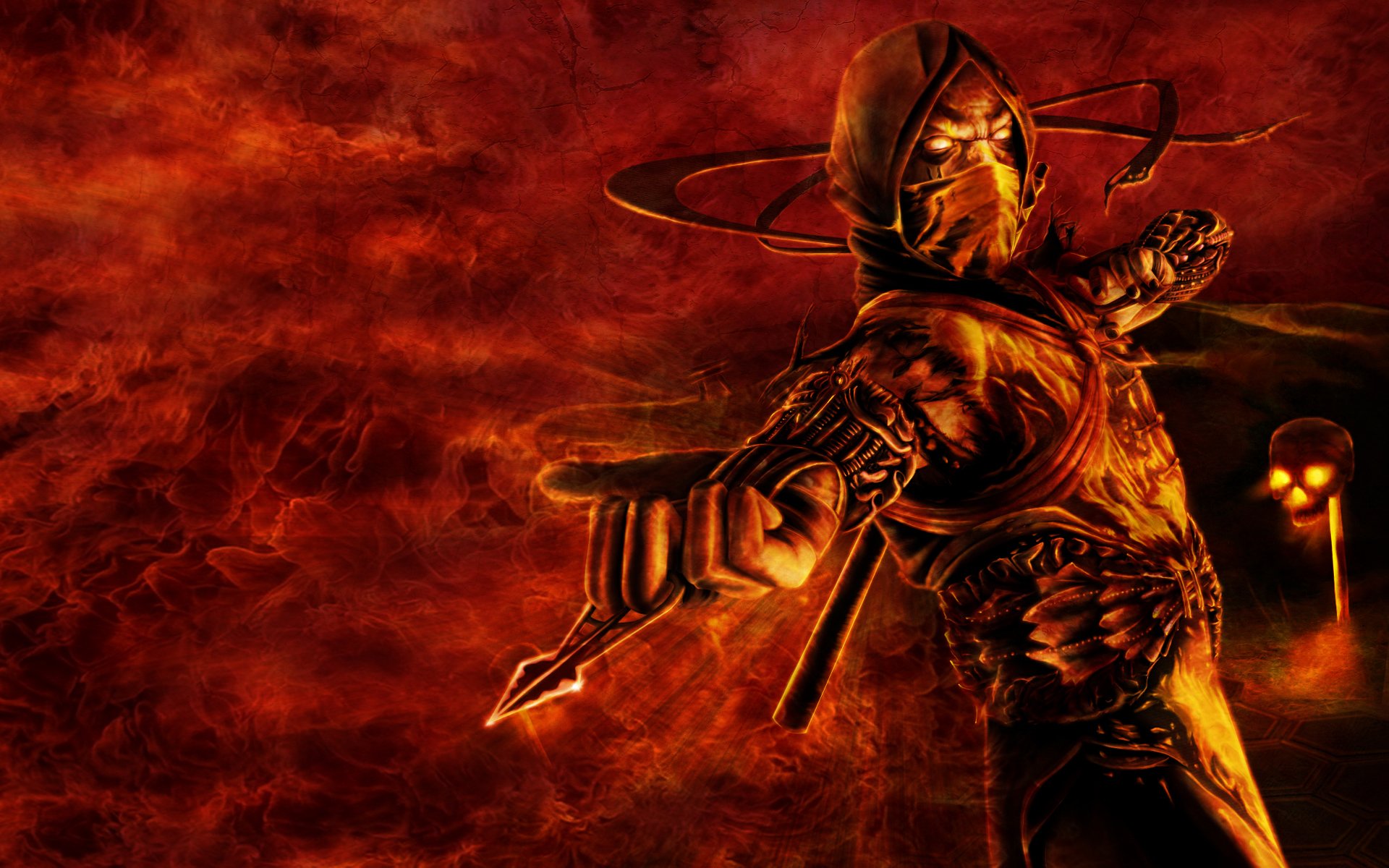 mortal kombat scorpione ninja fuoco inferno cranio esuberante