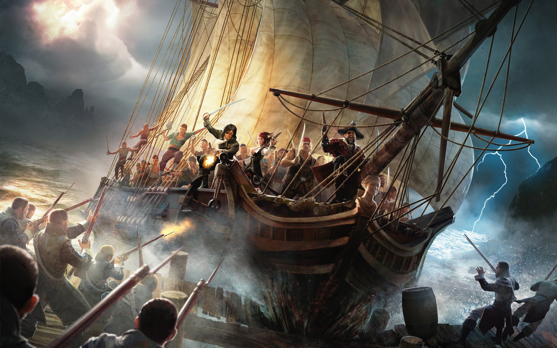 risen 2 ship sailboats pirates pier storm the storm lightning weapon