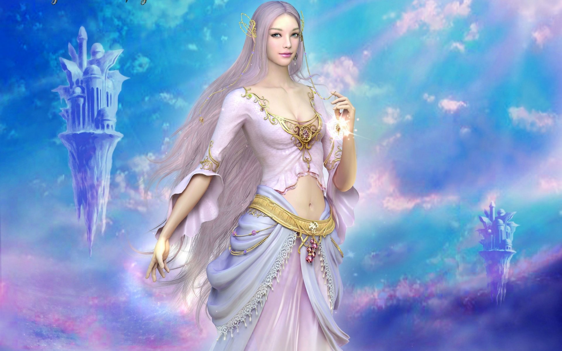 hyun rong kim eun shoi shaiya la lumière et l obscurité guide de la déesse jeux de papier peint etaine beauté ciel îles fantasy dreamworld nuages roses tours aube etain déesse îles volantes rayon de soleil