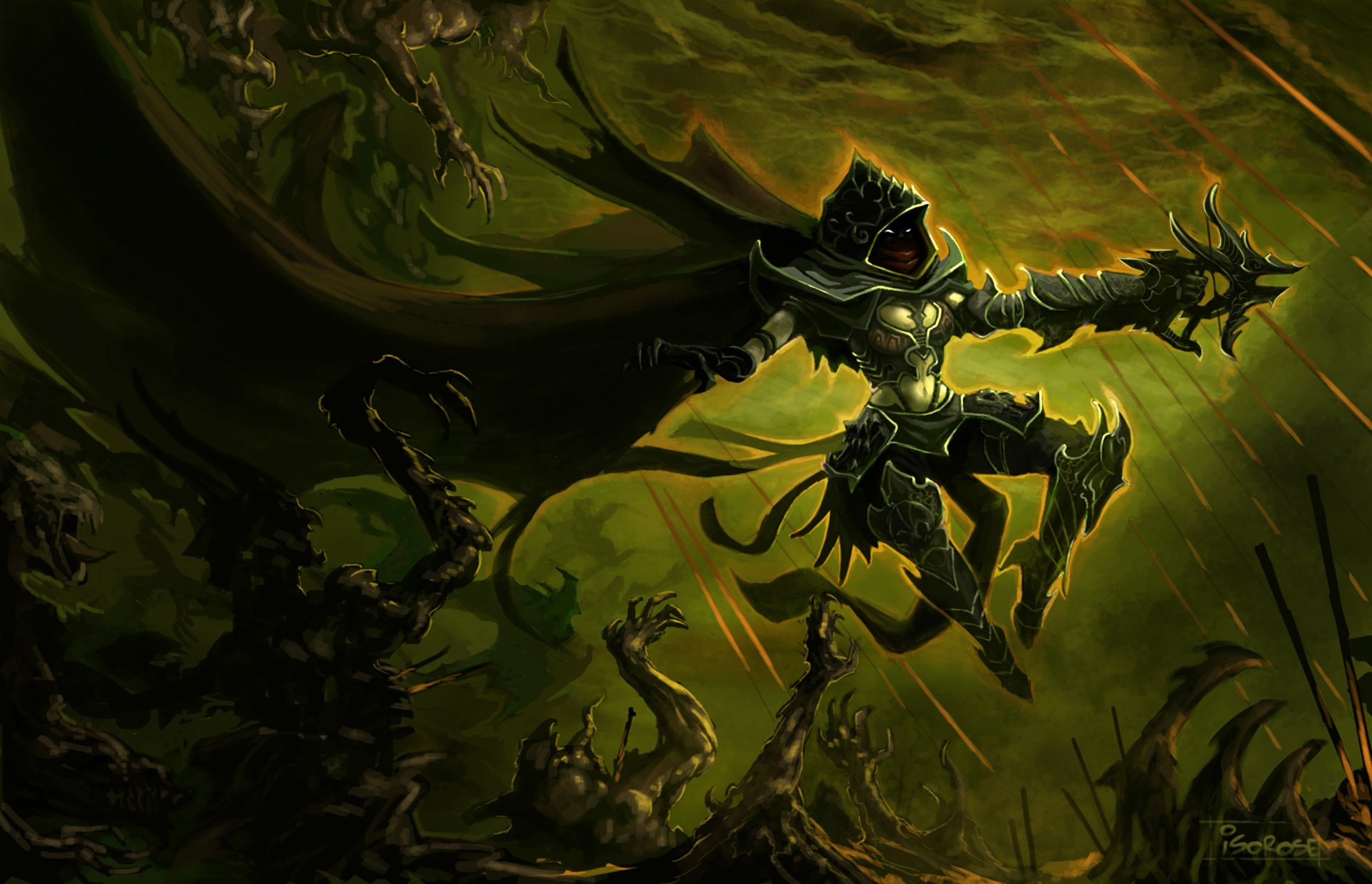 diablo 3 art demon hunter demon armor cloak weapon crossbow night demon