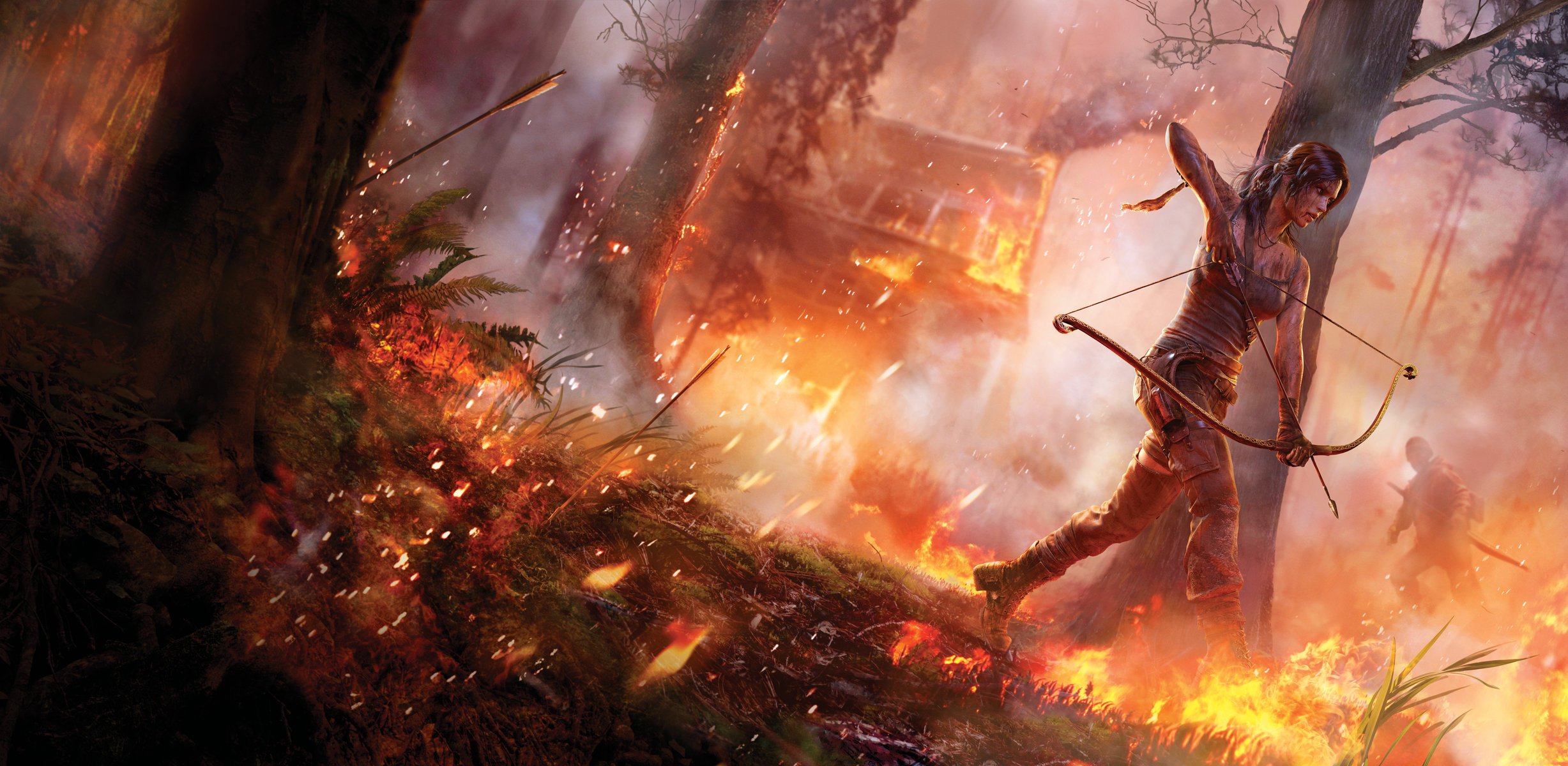 tomb raider tomb raider girl forest fire house meadow trees gra