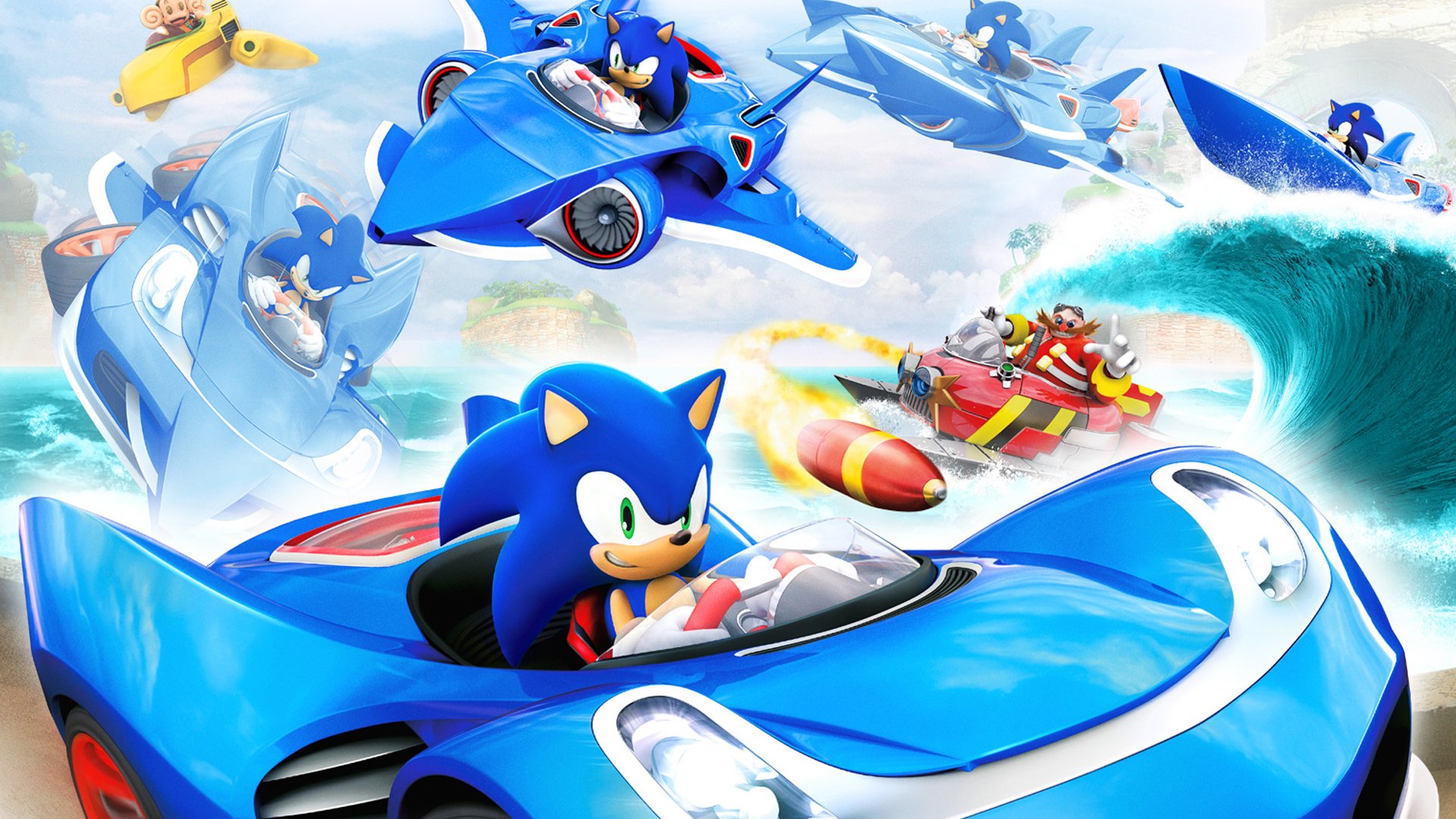 sonic & all-stars racing convertido sonic sonic barco máquina avión onda profesor robotnik dr. eggman