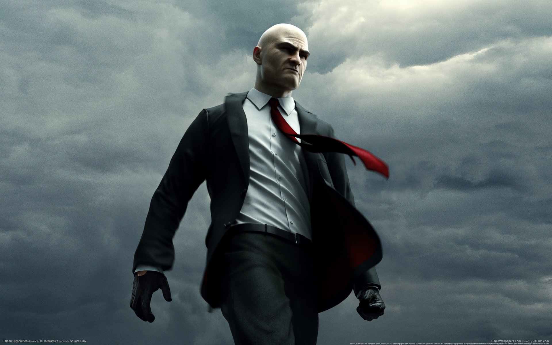 hitman : absolution auftragskiller agent 47 siebenundvierzig glatze handschuhe jacke anzug krawatte wolken gamewallpaper