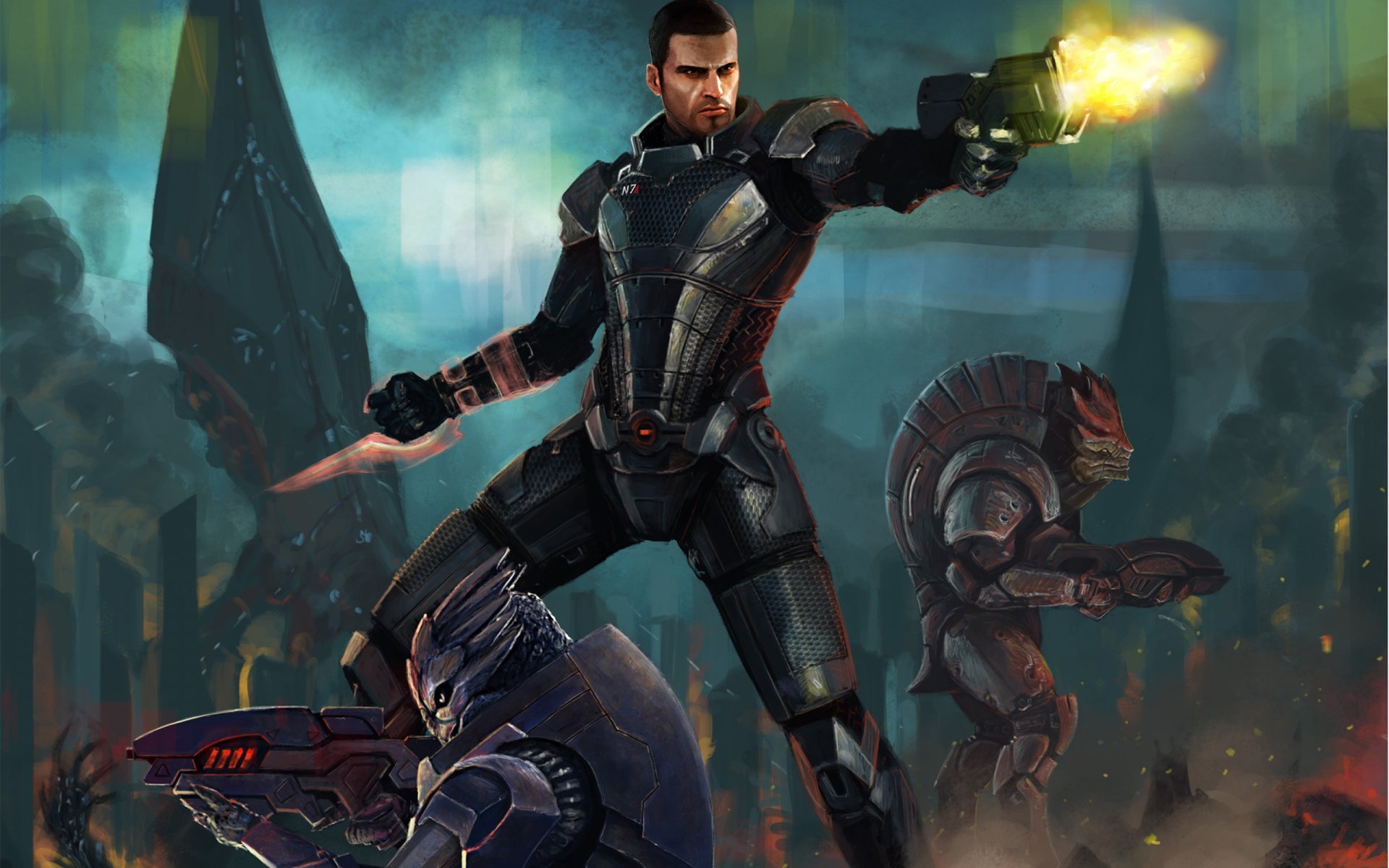 mass effect 3 капитан шепард коммандер шепард призрак спектр солдаты оружие винтовка n7 джон шеппард война броня кроган турианец арт искусство жнец разруха