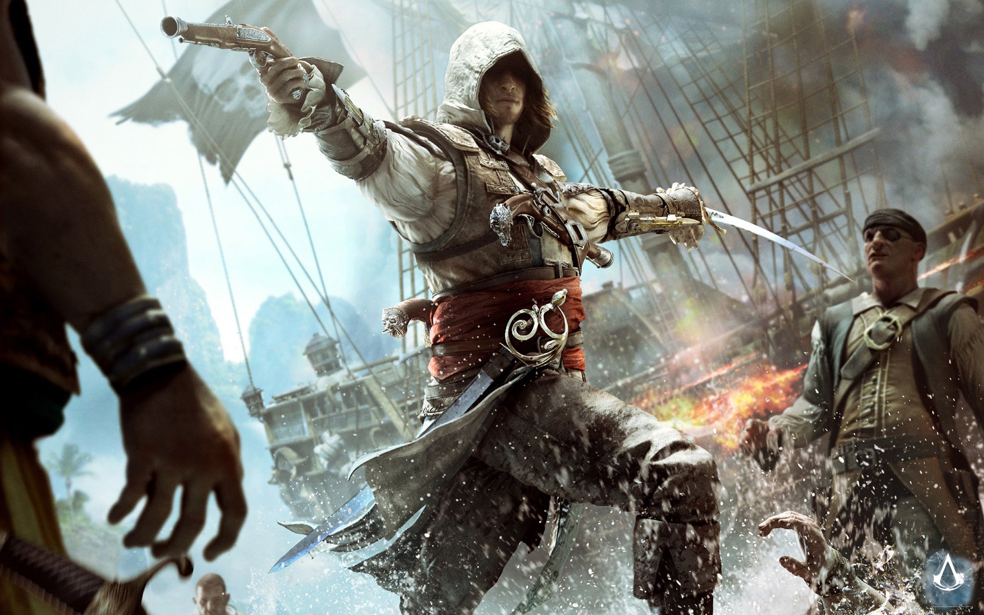 assassin creed iv: drapeau noir assassin pirate edward kenway pistolet épée drapeau navire