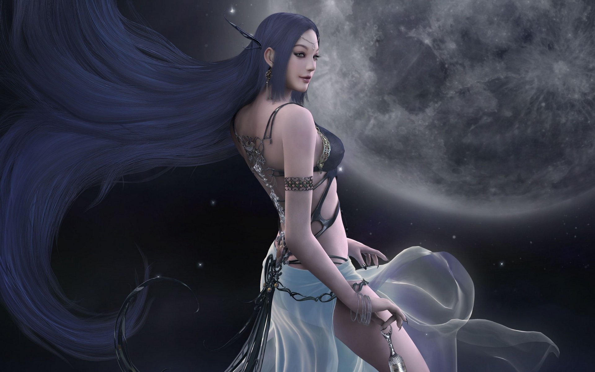 hyung jun kim eun nee shoi shaiya light and darkness guidance of goddess game wallpapers etaine beauty etain goddess flowing hair decoration magic moon night