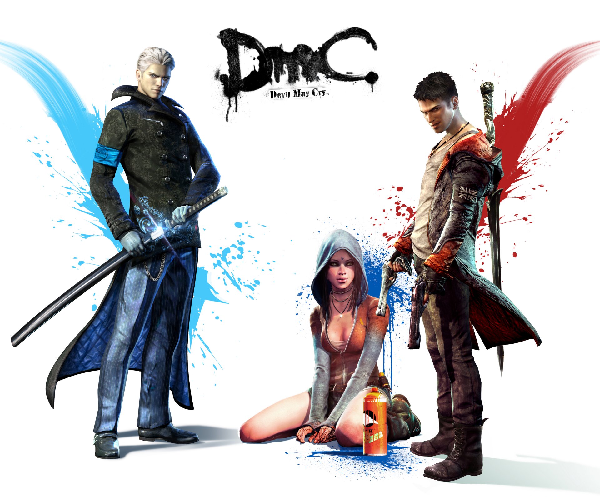 dmc devil may cry 5 kat dante virgilio verligio spada pistole bomboletta spray vernice sfondo bianco