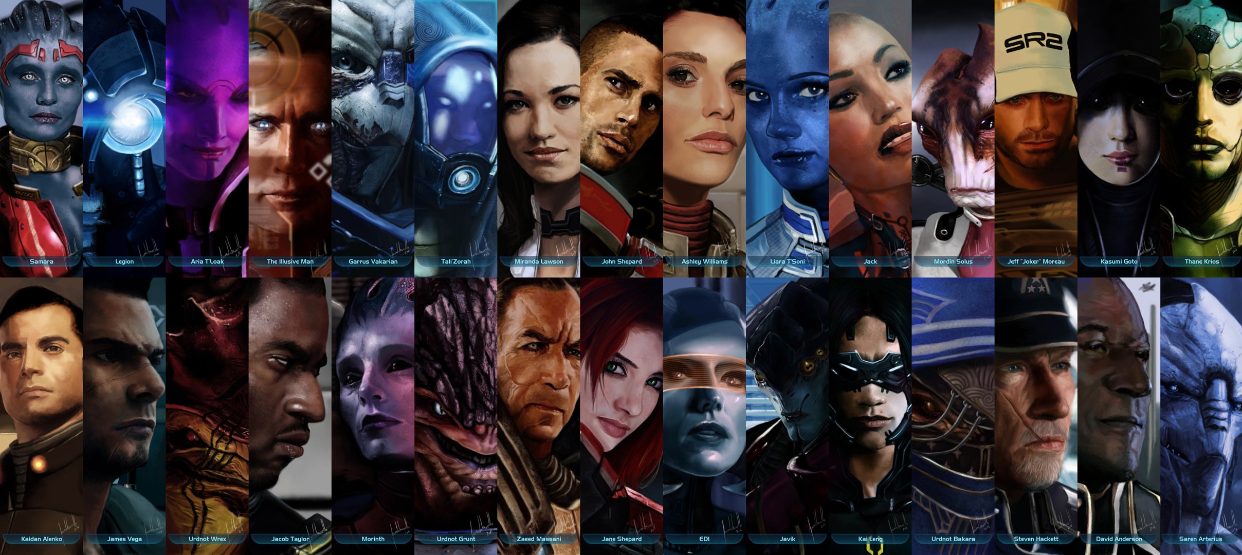 mass effect samara legion aria t loak denote man garrus vakariana tali tsoru miranda lawson john shepard liara t soni nest mordin jeff joker goto ender tan kayden alenko james vega urdnot rex jacob taylor morint