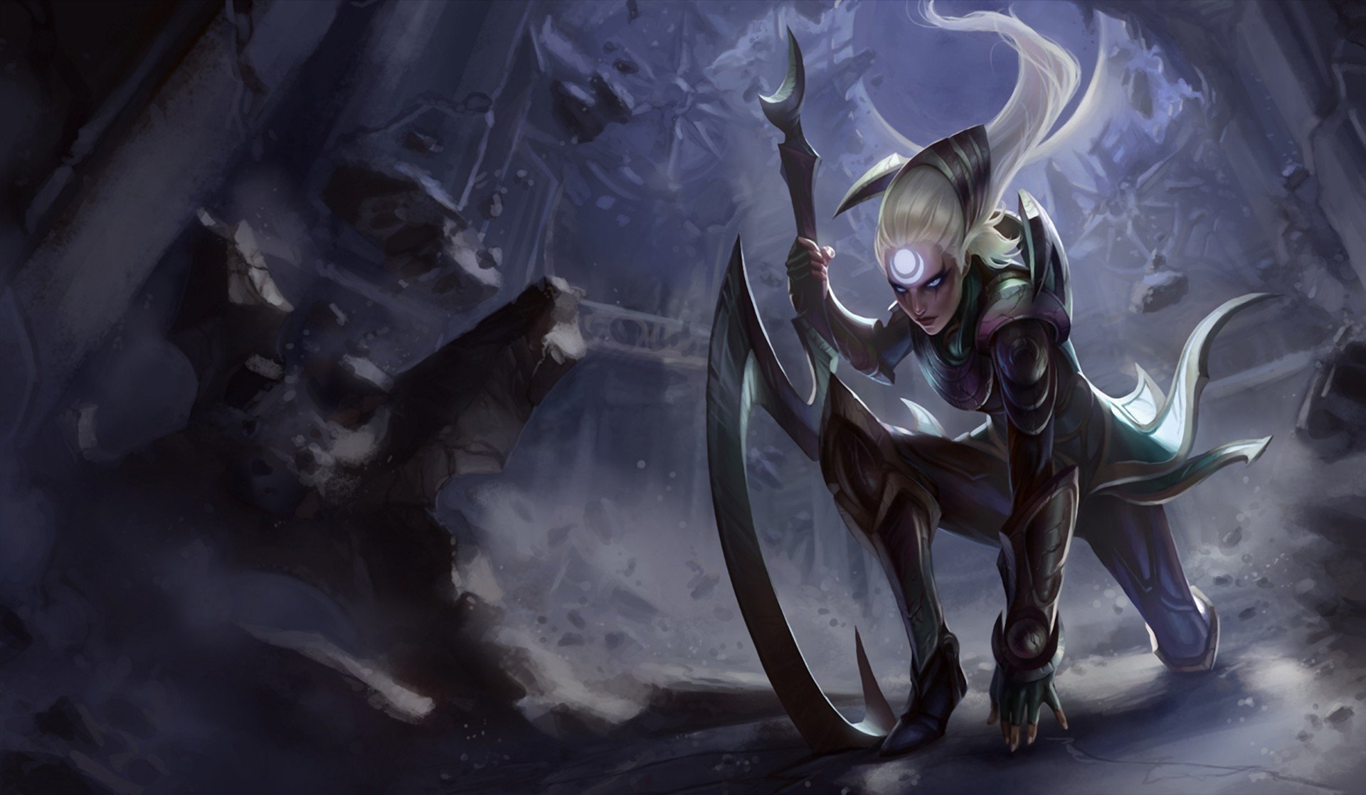 league of legends diana ragazza arma tatuaggio simbolo pietre pugno distruzione