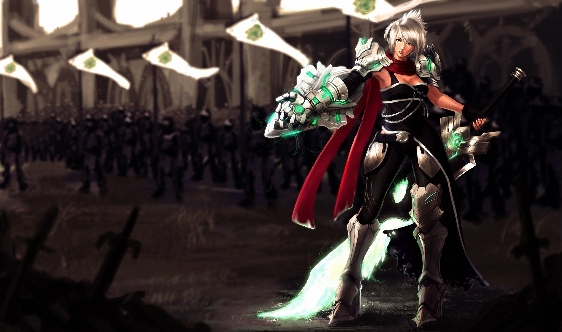 league of legends rozdarty dziewczyna miecz armia rozmycie