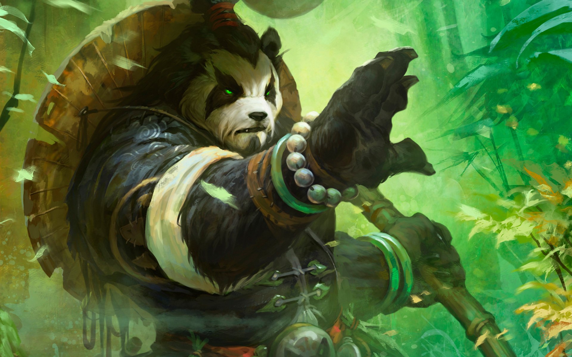 arte mondo di warcraft nebbie pandaria panda foresta staff