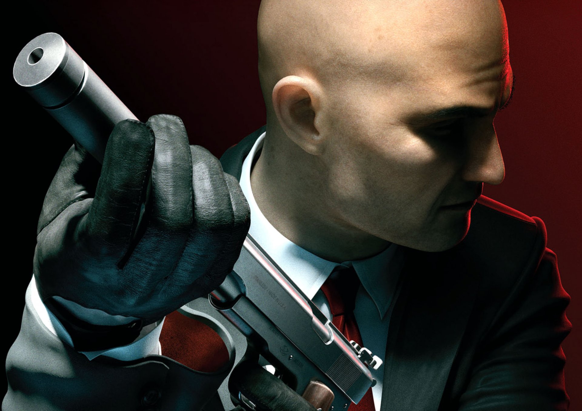 hitman : absolution наёмный убийца агент 47 сорок седьмой лысый перчатки пиджак галстук оружие silverballer глушитель