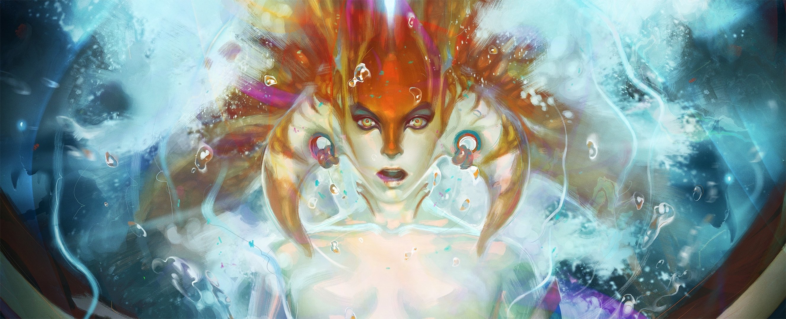 arte dota 2 naga sirena ragazza faccia acqua bolle corna