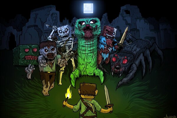 Minecraft creeper vs zombies