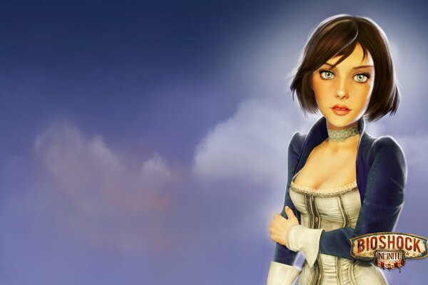 Elizabeth from the game bioshock on the background of a cloud