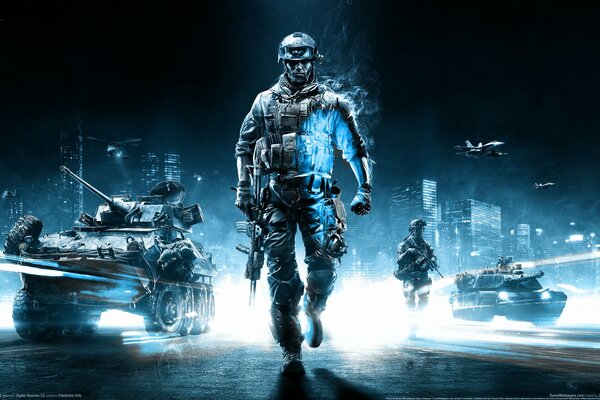 Guerriers de l Apocalypse en armure dans les rayons bleus