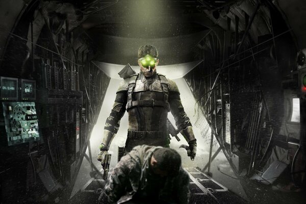 Agent Sam Fisher sneaked up on the enemy on the plane