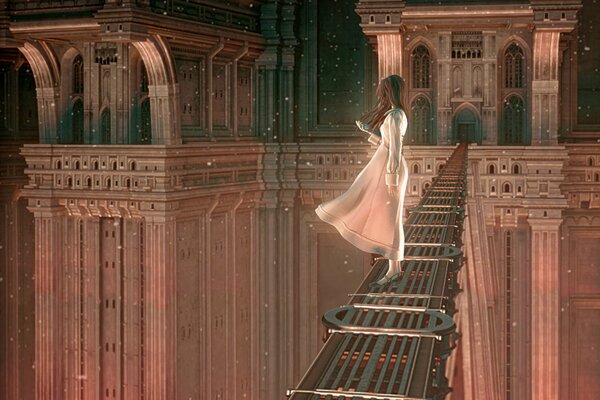 Image fantastique d une fille sur un pont