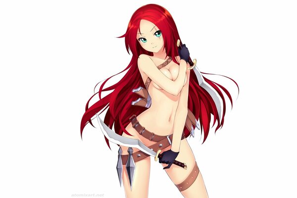 League of Legends, naked katarina on a white background, art