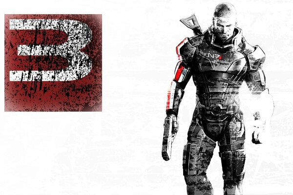 Mass effect 3 logo sobre fondo blanco