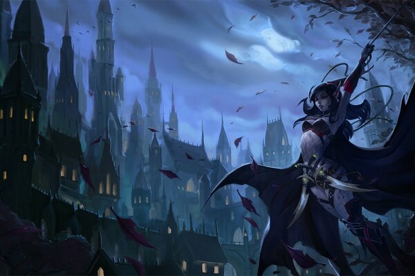 Personnage du jeu sur le fond d une ville de nuit sombre