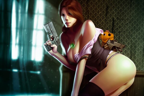 Fille avec une arme dans le couloir
