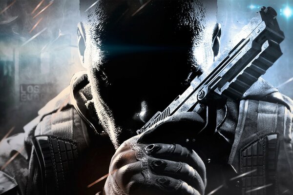 The soldier put the gun to his face