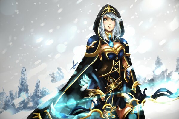 Ash di League of Legends sotto una fitta nevicata