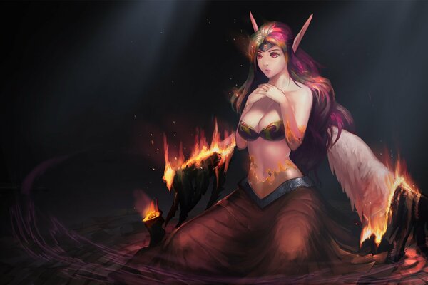 A fiery girl with long ears and wings