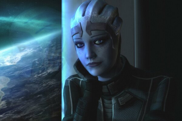 An unusual alien woman with blue skin