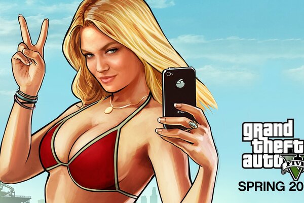 Blonde girl in a red swimsuit gta