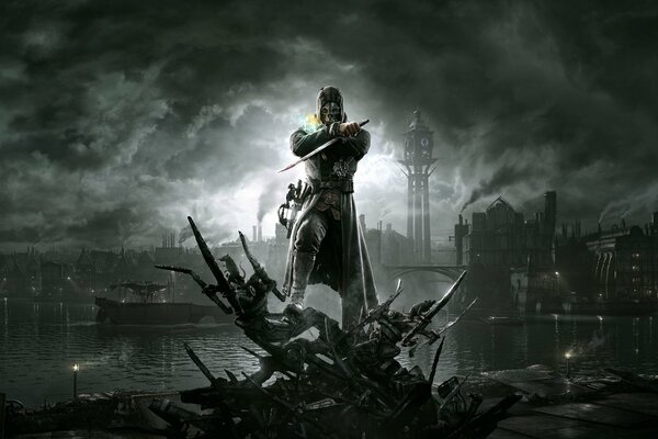 Assassin de Assassin s creed sur fond de tour dans la nuit