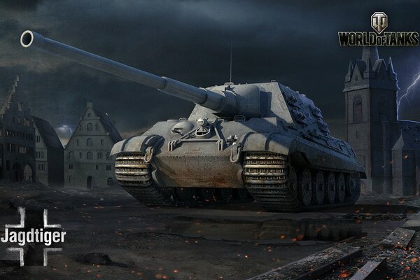 Zeichnung eines Panzers in einer düsteren Nachtstadt