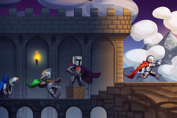Caballeros modernos en el gran castillo